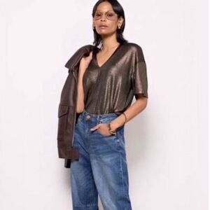 Evereve Shimmering Bronze V-Neck Blouse